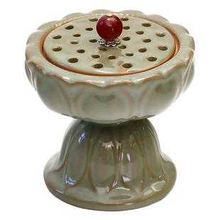 青莲花陶瓷香炉家用室内仿古盘香檀香沉香薰炉茶道桌面摆件香篆炉