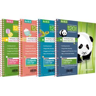 凯萨KAISA爱悦系列美式笔记本a4高颜值熊猫三科目本加厚大学生考研大号线圈本横线网格错题记事本子ins风可撕