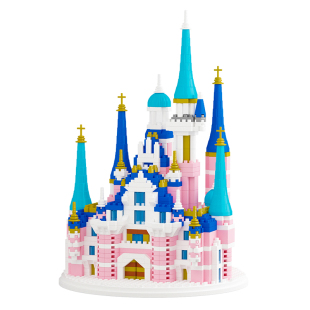 小颗粒拼装积木城堡玉桂狗气球飞天小屋儿童益智玩具拼图手工摆件