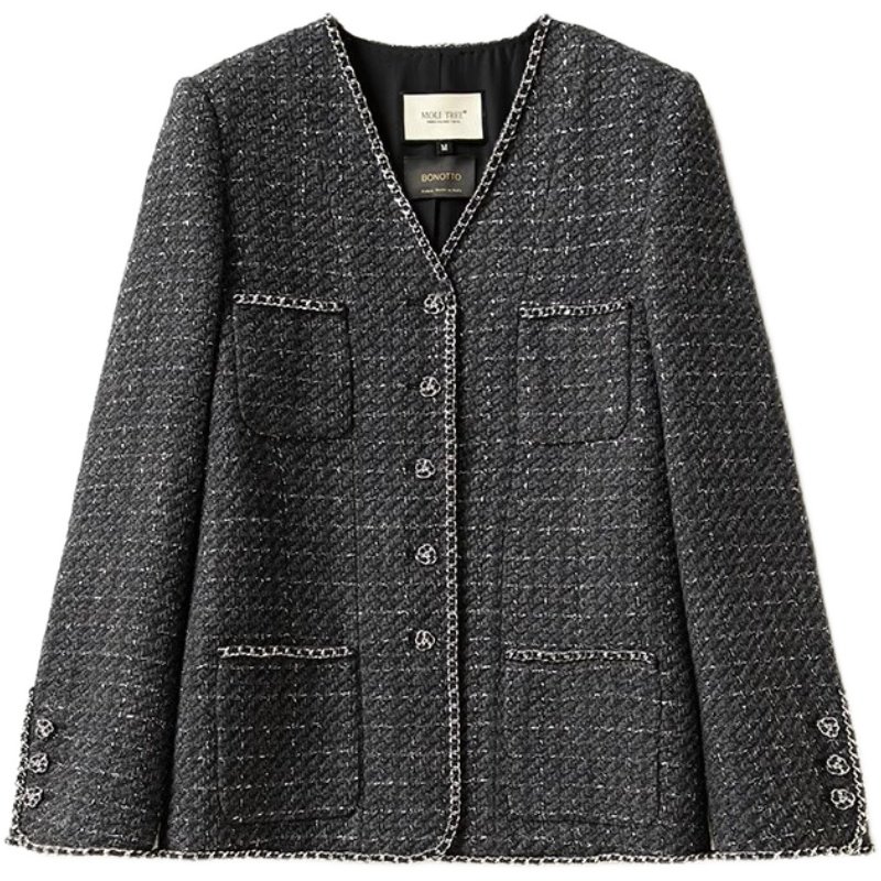 WWT06117 茉莉雅集 香*风银箔灰银 意大利花呢外套马甲半裙