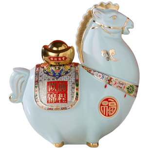 欣茂创意生肖马陶瓷空酒瓶摆件5斤装家用封酒壶散装酒罐酒坛定制