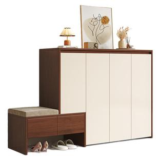 实木鞋柜收纳柜一体靠墙2025新款家用门口入户超薄鞋柜坐凳一体柜