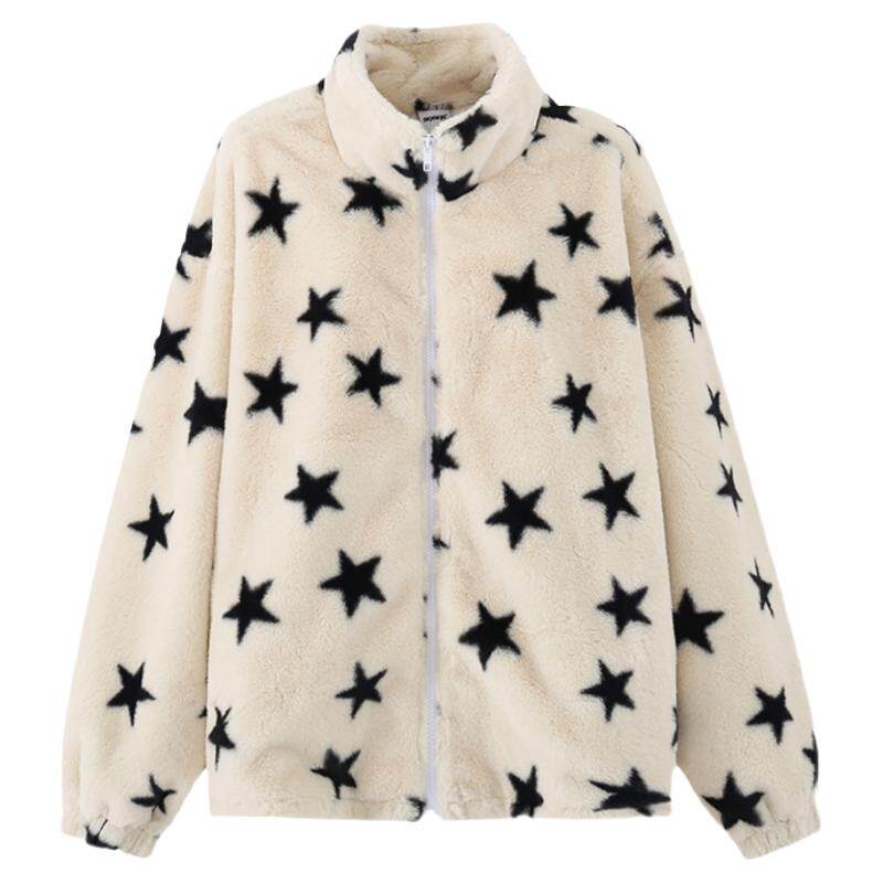 毛绒五角星羊羔绒夹克棉服外套男