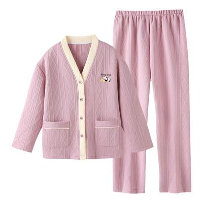 睡衣女士秋冬纯棉夹层长袖家居服