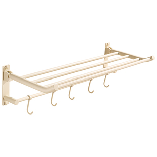 奶油风全铜浴巾架浴室折叠毛巾架卫生间免打孔简约白色置物架套装