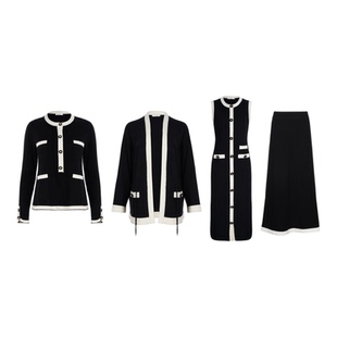 LYNEE【致敬Ch@nel】经典黑白撞色小香针织上衣/连衣裙/开衫/半裙