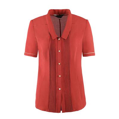 桔红色压褶翻领衬衫LC23215A