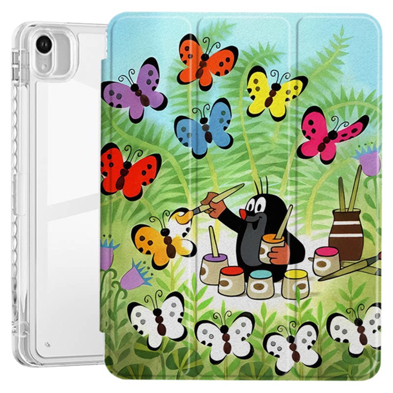 绘画鼹鼠的故事潮流卡通艺术插画适用于苹果2024款iPadPro12.9/11三折保护壳air6/air5/mini6防摔气囊平板壳
