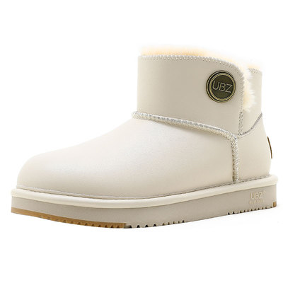 ubz防水皮面一脚蹬雪地靴