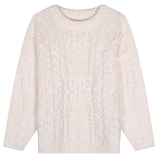 落落狷介 白色麻花毛衣女秋冬 慵懒风2025新款设计感小众宽松套头