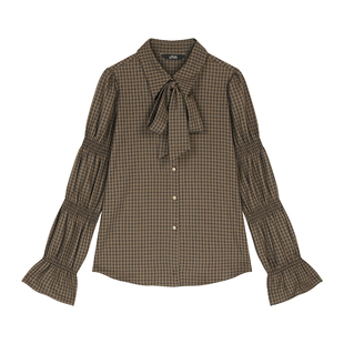 妖精的口袋【可拆卸系带】复古格子衬衫女2026早春新款miu系衬衣
