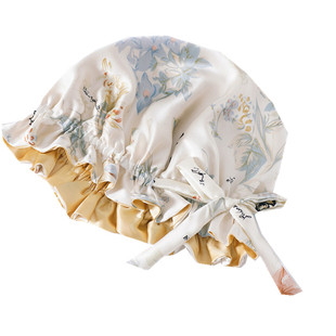 22姆可调节6A级加厚双层桑蚕丝真丝睡帽月子帽油烟帽蝴蝶结松紧