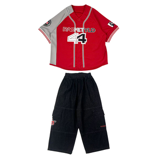 迪克家儿童街舞潮服男童嘻哈hiphop童装炸街棒球服牛仔裤套装女童