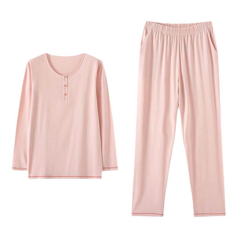 春夏新兰精莫代尔棉情侣睡衣弹力圆领长袖简约可外穿休闲家居服套