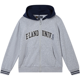 eland kids衣恋童装男童外套春秋休闲学院风字母刺绣连帽卫衣开衫