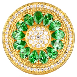 宝石矿工“奇异果”吊坠 足金沙弗莱圆牌吊坠