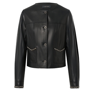 La Koradior拉珂蒂商场同款通勤秋季新款时尚绵羊皮革外套短上衣