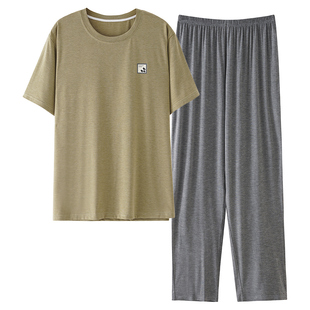 男士特大码睡衣夏季凉感莫代尔冰丝短袖长裤青少年男生薄款家居服