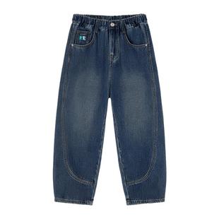 ebaer儿童加绒牛仔裤休闲裤2025冬装新款男女童加厚抑菌弯刀长裤