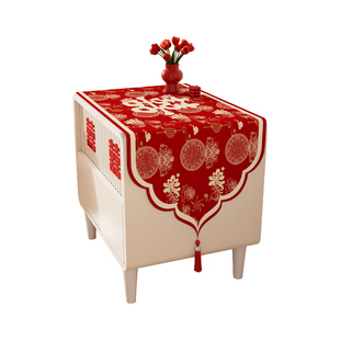 马年异形床头柜盖布结婚红色喜庆装饰台布卧室喜字福字防尘罩盖巾