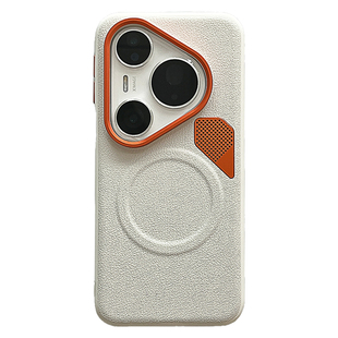 三只鱼【网红金甲素皮纹磁吸典雅白】适用华为pura80/70ultra/p80pro手机壳新款气质防摔全包保护套男女高档