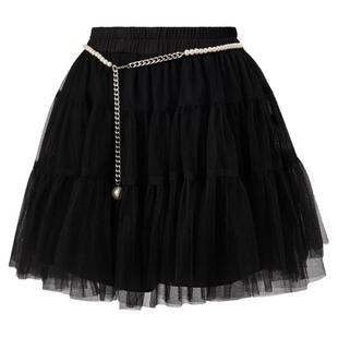 【商场同款】糖力浪漫黑天鹅蓬蓬网纱裙 配珍珠链A字半身裙短裙女