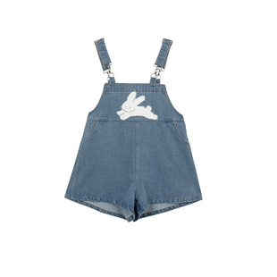 2026夏季大码胖mm卡通兔子刺绣牛仔背带裤女小个子高腰学生连体裤