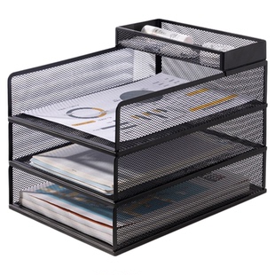 得力桌面文件架金属资料架多层文件收纳架文件框办公室文件夹收纳盒书架书立档案办公桌文具用品大全置物架子