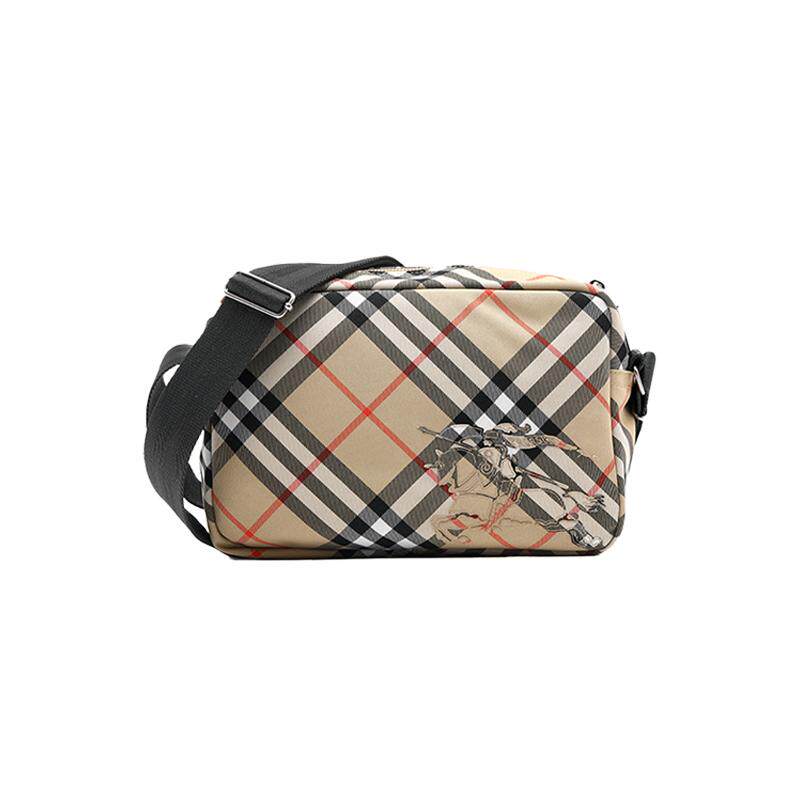 【自营】BURBERRY/博柏利战马徽标经典格纹男士单肩斜挎包小方包
