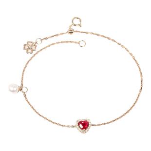 18K玫瑰金心形天然鸽血红宝石可调节手链 天然海水珍珠钻石女款