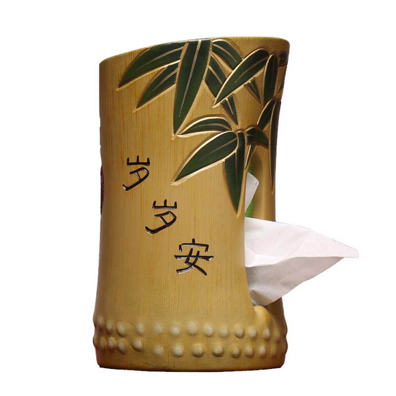 新中式竹节中国风抽纸盒立式圆筒