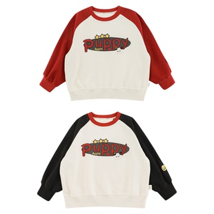 幼悠童装男童卫衣字母印花长袖上衣秋装2026新款男孩宽松透气潮酷