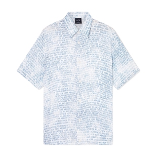 ARMANI EXCHANGE/阿玛尼夏季新款男翻领短袖图案商务休闲通勤衬衫