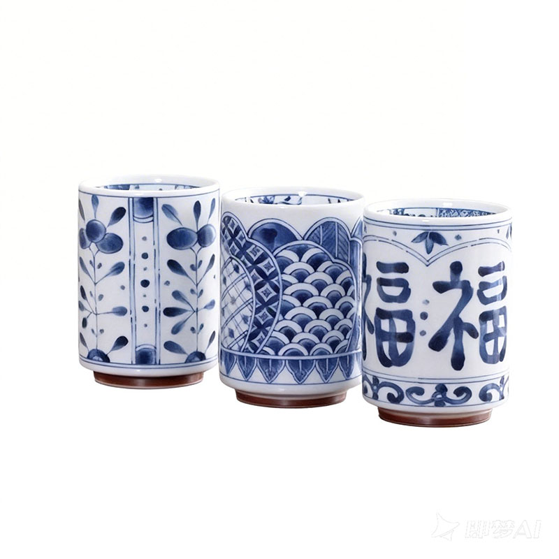 蓝凛堂福字杯日式料理水杯青花瓷