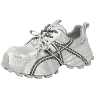 千百度厚底老爹鞋女2026春季新款百搭休闲运动鞋小个子增高德训鞋