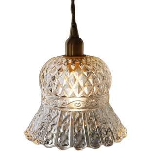 洛西可 中古花纹玻璃灯罩单头小吊灯 卧室床头飘窗吧台角落灯具