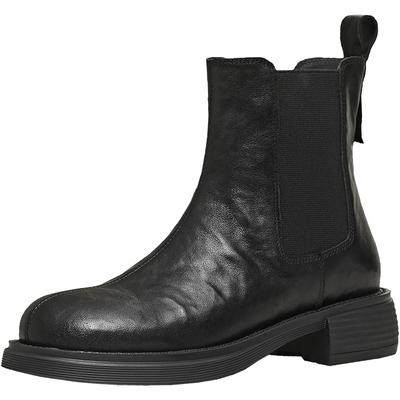 天美意厚底英伦切尔西靴短靴女加绒皮靴时装靴2025冬新款KQX22DD5