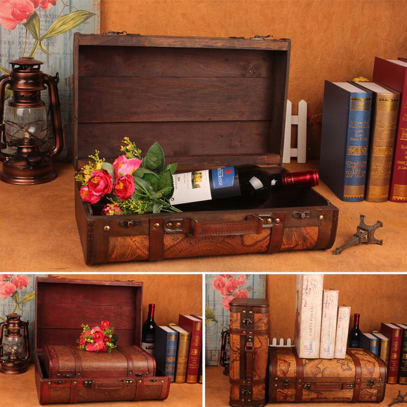 复古老式手提箱摆件欧式皮箱收纳箱木箱子橱窗怀旧拍摄道具装饰品