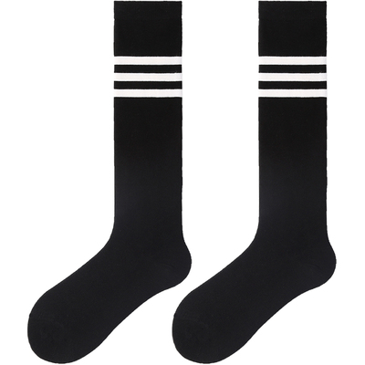 女士夏季条纹黑白色复古及膝袜