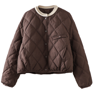 商场同款2025冬季新款高端欧货菱格羽绒服女时尚宽松90白鸭绒外套