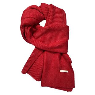 澳洲纯羊毛100%羊绒围巾女冬季2024新款百搭新年红色保暖针织围脖