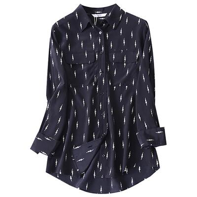 双绉真丝eq合作款印花长袖衬衫