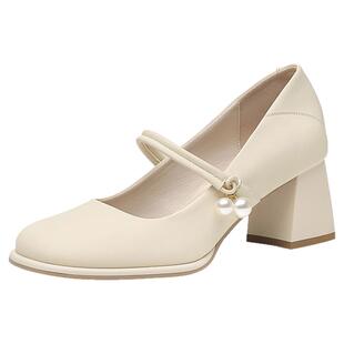 大东官方法式单鞋女2026新款春季玛丽珍女鞋配裙子中跟粗跟高跟鞋