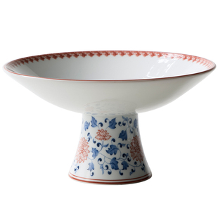 米立风物高脚茶点盘下午茶点心盘陶瓷水果盘碗中式复古青花高足盘