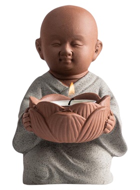 疯猴陶瓷中式桌面摆件小和尚烛台