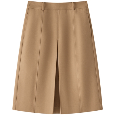 Marc O'Polo/MOP秋季新款好看绵羊毛混纺中长A型直筒梭织百褶裙女