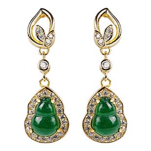 宫里上新葫芦耳饰女纯银耳钉绿色天然翡翠耳环耳坠生日礼物送妈妈