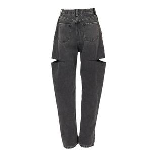 [明星同款]Maison Margiela马吉拉黑刀割阔腿直筒弯刀裤牛仔长裤