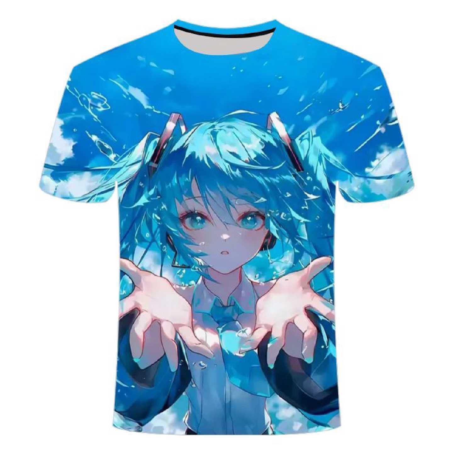 夏季新款二次元初音未来系列3D印花圆领短袖 男生百搭潮流时尚T恤