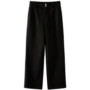 娅丽达厚款窄版阔腿裤女冬季西装裤仿毛呢裤子米色女裤黑色直筒裤